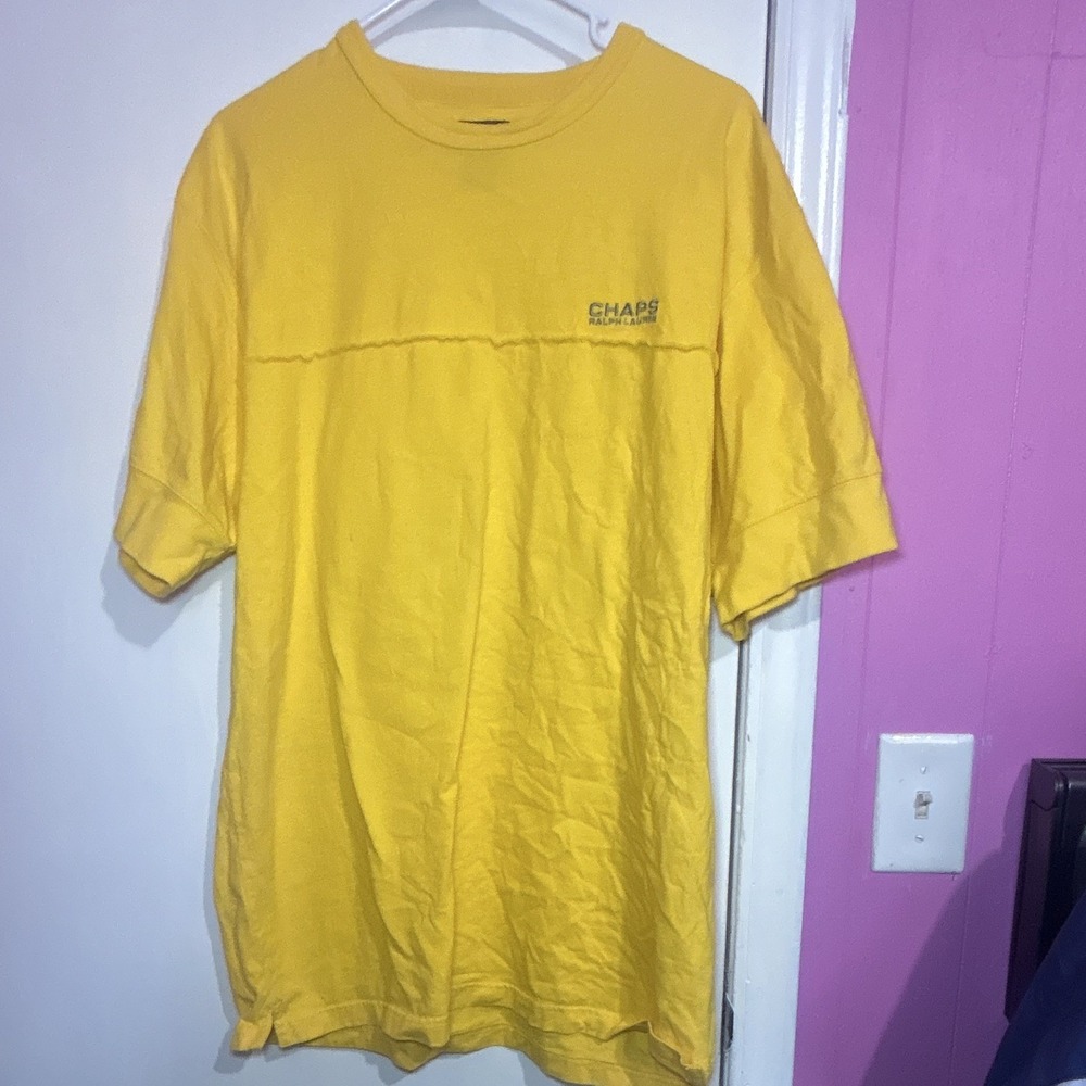 VTG Chaps Ralph Lauren Men's Shirt Large Yellow Short Sleeve